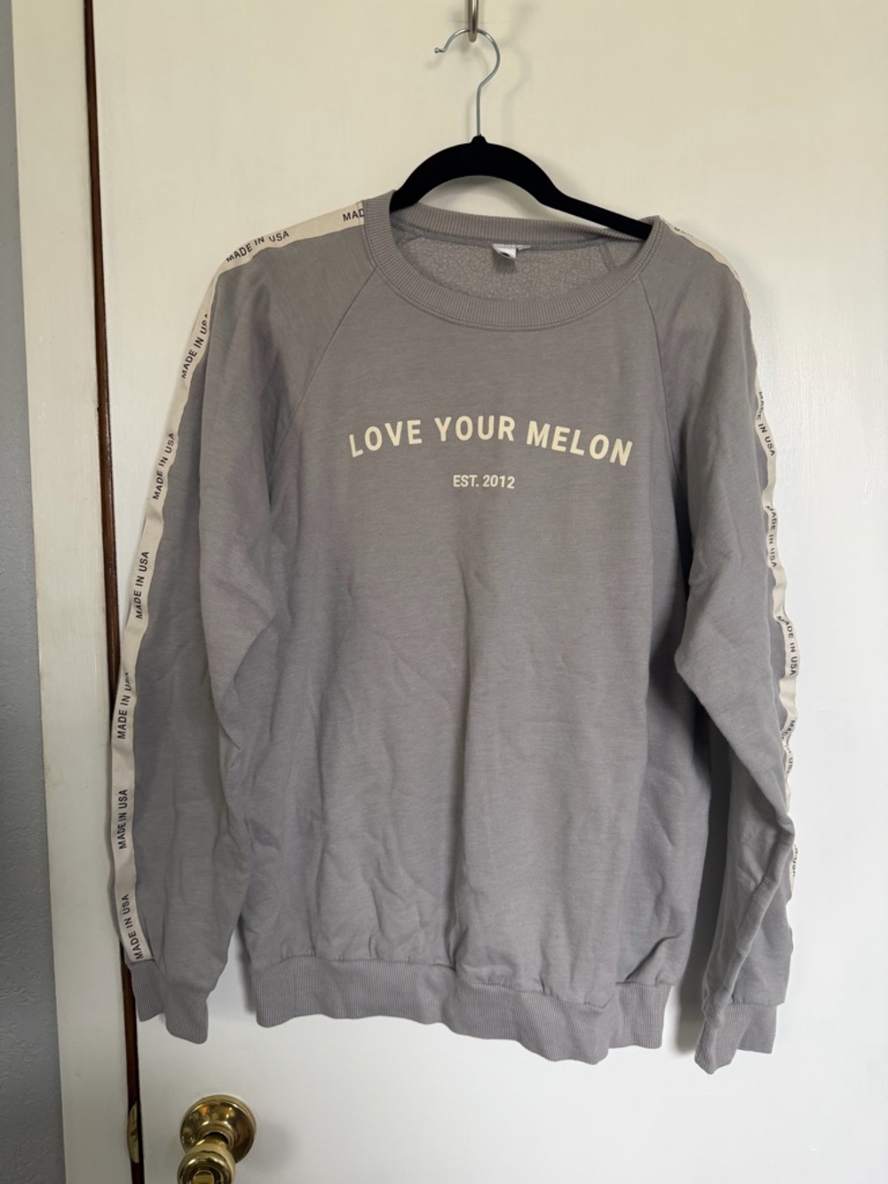 Love Your Melon Gray Crewneck with Cream Logo Tape